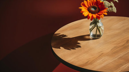 the minimalist table takes center stage in this intimate close-up shot, its sleek surface adorned with a lazy susan, surrounded by subtle shadows and soft, warm lighting, evoking a sense of simplicity and elegance, perfect for modern dining rooms, kitchens, and home decor inspiration. ai generatedの素材