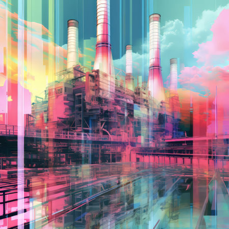 the steam engine, a symbol of the british industrial revolution, is reimagined in a futuristic, glitch-art inspired scene, blending 19th-century innovation with 21st-century digital distortion, evoking a sense of technological disruption and the blurring of eras, as industrial heritage meets modern digital experimentation. ai generatedの素材