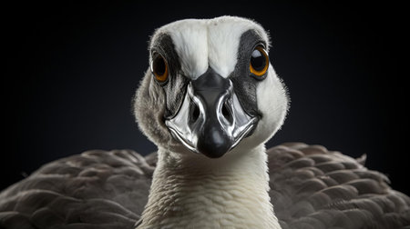 canada goose stands poised in a hyper-realistic sci-fi setting, its comical bulging eyes radiating intense emotion, reminiscent of the barbizon school's subtle expressions, while felt creations and overexposure add texture and depth to this lifelike 3d character, evoking a sense of whimsy and wonder in digital art. ai generatedの素材