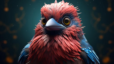 the chaffinch, a vibrant bird species, is reimagined in stunning 3d hyper-realistic sci-fi style, boasting comical bulging eyes that exude intense emotion, reminiscent of the barbizon school's subtle expressions, while incorporating felt creations and overexposure to add remarkable texture and depth to this extraordinary digital artwork. ai generatedの素材