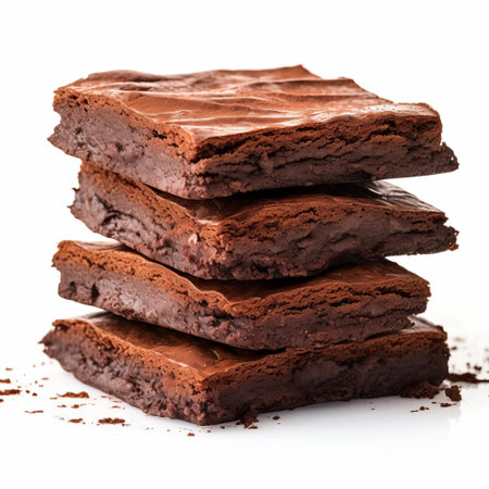 rich, velvety brownies infused with delicate crepe layers sit elegantly on a pristine white background, showcasing their decadent texture and deep chocolate color in stunning 8k resolution, perfect for food bloggers, dessert enthusiasts, and high-quality visual content creators. ai generatedの素材