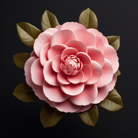 camellia blooms majestically against a solid background, its delicate petals and intricate details captured in stunning clarity through minimal retouching, evoking the intimacy of a micro photograph, showcasing the flower's natural beauty and subtle textures in a frontal view. ai generatedの素材