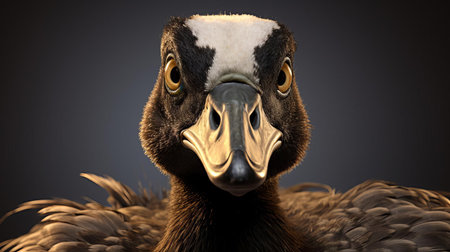 canada goose stands proudly in a futuristic, hyper-realistic sci-fi setting, its comical bulging eyes conveying a sense of intense emotion, reminiscent of the subtle expressions found in the barbizon school of art, with added texture and depth achieved through the incorporation of felt creations and overexposure, creating a lifelike 3d character. ai generatedの素材