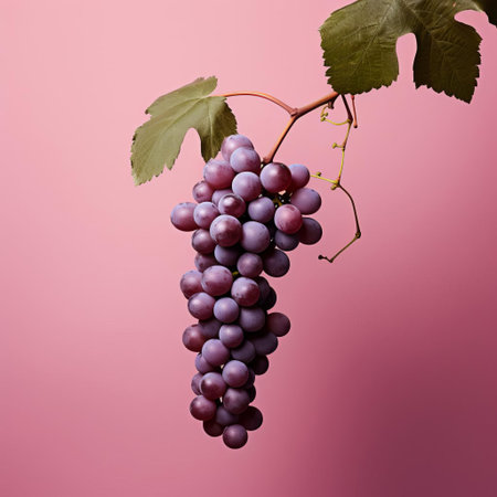 grapes sprawl across a serene background, showcasing a palette of rich purple and green tones, evoking feelings of luxury and sophistication, perfect for wine enthusiasts, fruit lovers, and anyone seeking a touch of elegance in their digital designs, social media, or website visuals. ai generatedの素材