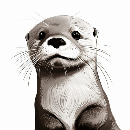 an otter is playfully illustrated in a whimsical clipart drawing, rendered in bold black sketch colors that pop against a crisp, complete white background, evoking a sense of simplicity and elegance, perfect for nature-inspired designs, illustrations, and graphic art projects. ai generatedの素材