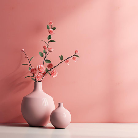 the background, a soft and soothing salmon pink hue, features subtle tone variations that evoke a sense of calmness and serenity, perfect for website design, social media graphics, and digital art projects that require a touch of elegance and sophistication. ai generatedの素材