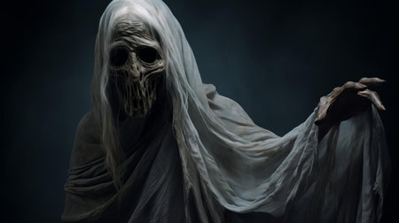 the wraiths hybrid, a mystical creature, gazes intensely into the lens, its ethereal features and piercing eyes captivating the viewer, blending the lines between darkness and light, in this hauntingly beautiful portrait photograph, perfect for fans of fantasy art and mythology-inspired imagery. ai generatedの素材