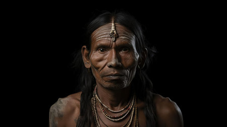 the bhuta hybrid, a mystical creature from hindu mythology, is majestically captured in this stunning portrait photograph, showcasing its intricate facial features, vibrant skin tones, and mesmerizing eyes, blending human and supernatural elements in a work of artistic fantasy, perfect for fans of mythology and surreal art. ai generatedの素材