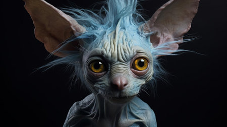 the pooka hybrid, a mythical creature with rabbit-like features and mischievous eyes, sits regally in this enchanting portrait photograph, showcasing its whimsical nature and mystical aura, evoking a sense of wonder and magic in a world of fantasy and folklore. ai generatedの素材
