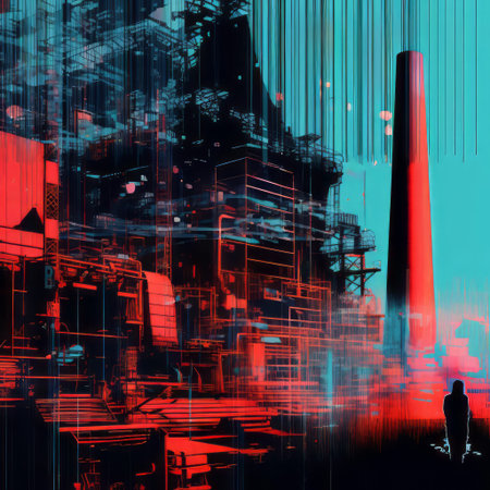 the steam engine, a symbol of the british industrial revolution, is reimagined in a futuristic, glitch-art inspired depiction, blending 19th-century innovation with 21st-century digital distortion, evoking a sense of timelessness and the intersection of industrial heritage and modern technology. ai generatedの素材