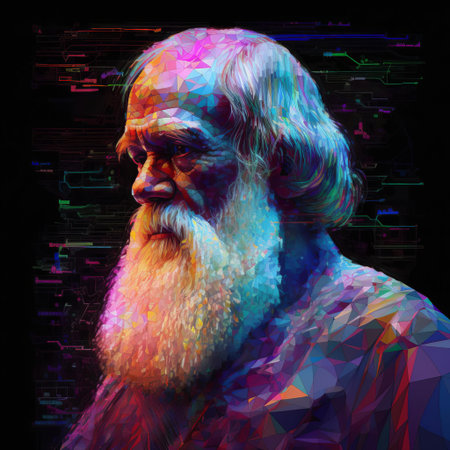charles darwin's groundbreaking theory of evolution is reimagined in a futuristic, glitch-art landscape, where distorted pixels and neon hues evoke the radical shift in scientific thought that defined the scientific revolution, blending 19th-century discovery with 21st-century digital experimentation. ai generatedの素材