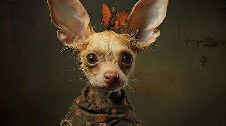 the pooka hybrid, a mystical creature from celtic mythology, gazes intensely into the camera lens, its humanoid features and rabbit-like ears blending seamlessly in this captivating portrait photograph, showcasing the artist's skill in capturing the essence of mythical beings in a fantasy world of magic and wonder. ai generatedの素材