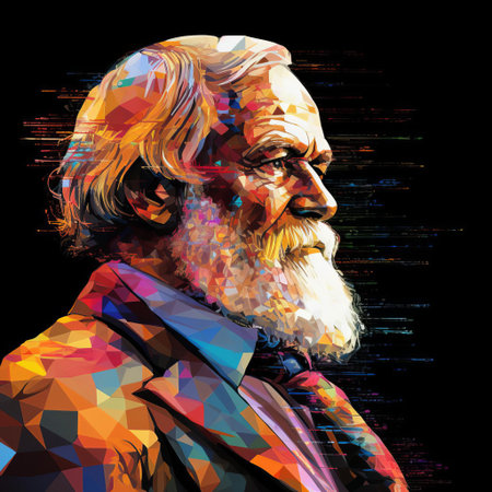 charles darwin's groundbreaking theory of evolution is reimagined in a futuristic, glitch-art landscape, where distorted pixels and neon hues evoke the dawn of the digital age, as the father of natural selection stands at the forefront of the scientific revolution, surrounded by swirling patterns of code and data. ai generatedの素材