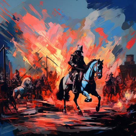 the parliamentarian forces, amidst the tumultuous backdrop of the english civil war, are reimagined in a futuristic, glitch-art landscape, as databent pixels swirl around oliver cromwell, symbolizing the radical upheaval of the gunpowder revolution, where the struggle for power and ideology clashed in a maelstrom of 17th-century politics and rebellion. ai generatedの素材