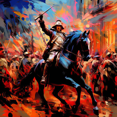 the parliamentarian forces, amidst the tumultuous backdrop of the english civil war, are reimagined in a futuristic, glitch-art landscape, as databent pixels and distorted code evoke the chaos of the gunpowder plot, blending 17th-century rebellion with 21st-century digital disorder. ai generatedの素材