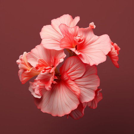 the rex begonia, a stunning ornamental plant, is showcased in exquisite detail against a solid background, its intricate leaf patterns and vibrant colors captured with minimal retouching in a frontal view, evoking the style of a micro photograph, highlighting its unique botanical features and textures. ai generatedの素材