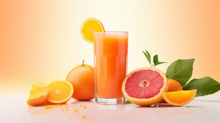 freshly squeezed juice isolated on a pristine white background, showcasing its vibrant colors and enticing texture, perfect for health-conscious individuals seeking a refreshing beverage, highlighting the importance of a balanced diet and wellness. ai generatedの素材