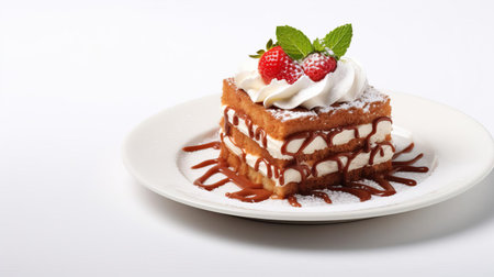 delicious cake isolated on a pristine white background, showcasing its moist texture and vibrant colors, perfect for food bloggers, photographers, and dessert enthusiasts looking for high-quality culinary images featuring sweet treats and baked goods. ai generatedの素材