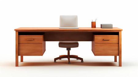 a sleek desk isolated on a pristine white background, showcasing its modern design and clean lines, perfect for a home office or study space, evoking a sense of minimalism and productivity, ideal for remote work or focused learning environments. ai generatedの素材