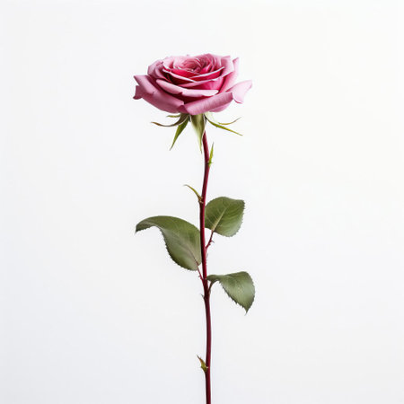 the statice, a delicate flower arrangement, takes center stage on a pristine white background, elegantly showcasing a solitary rose in a striking minimalist composition, evoking feelings of serenity and simplicity, perfect for adding a touch of understated elegance to any space, highlighting the beauty of less is more. ai generatedの素材