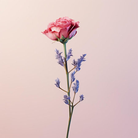 the statice, a delicate yet striking flower, takes center stage in this minimalist composition, showcasing a solitary rose against a pristine white background, evoking feelings of serenity and elegance, perfect for adding a touch of simplicity and sophistication to any space, ideal for nature lovers and design enthusiasts alike. ai generatedの素材