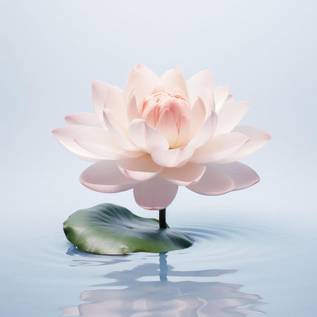 the water lily, delicately illustrated in a minimalist style, takes center stage on a pristine white background, accompanied by a solitary rose, evoking a sense of serenity and elegance, perfect for nature lovers and fans of floral simplicity, adding a touch of sophistication to any room's decor. ai generatedの素材