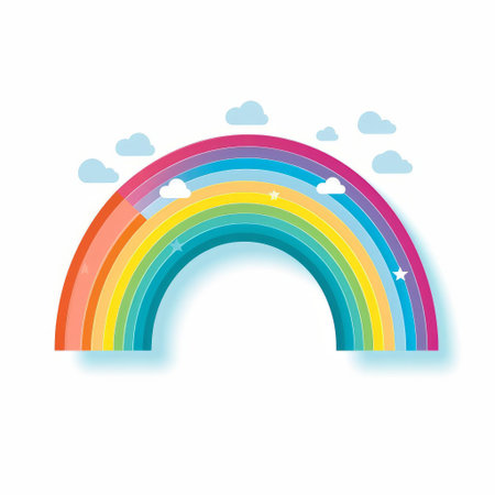 "rainbow displays a stunning spectrum of colors in a flat, horizontal formation, set against a crisp white isolated background, perfect for graphic designs, illustrations, and digital art projects requiring a vibrant and eye-catching visual element.", ai generatedの素材