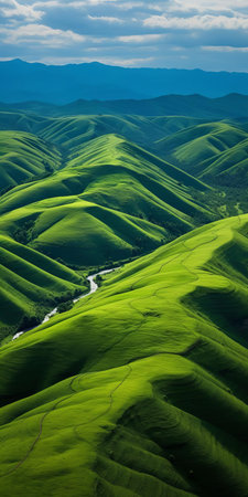 rolling hills stretch towards the horizon, adorned with vibrant wildflowers and swaying grasslands, exuding serenity and peacefulness, captured in stunning 8k resolution, showcasing the beauty of nature's untouched landscapes, perfect for relaxation and meditation, evoking feelings of calmness and stillness. ai generatedの素材