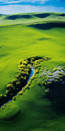 rolling hills stretch towards the horizon, adorned with a kaleidoscope of vibrant wildflowers and swaying grasslands, evoking a sense of serenity and peacefulness, captured in stunning 8k resolution, showcasing the beauty of nature's untouched landscapes in a still life photography style. ai generatedの素材