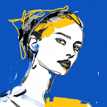 helen, adorned with a regal crown, gazes over their shoulder in a captivating portrait inspired by the elegance of cecil beaton's style, reminiscent of tumblr's eclectic aesthetic. digitally drawn on a wacom tablet, this stunning piece blends matisse's expressive lines with fine-tip pen details in white and yellow hues, boasting 32k super-resolution and uhd quality. ai generatedの素材