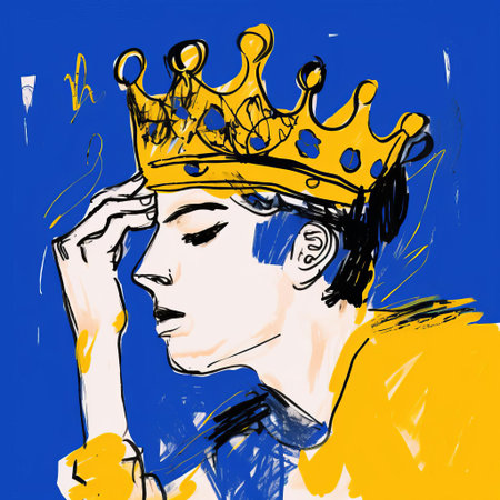 jose, adorned with a regal crown, gazes over their shoulder in this stunning digital drawing, reminiscent of cecil beaton's elegance, with vibrant blue hues and fine-tip pen details, evoking matisse's expressive style, rendered in remarkable 32k super-resolution uhd quality on a wacom tablet. ai generatedの素材