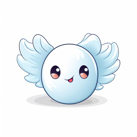 the cartoon blob, a whimsical and playful creature, sits proudly on a pristine white isolated background, its delicate wings spread wide, showcasing its endearing and simplistic design, perfect for illustrations, graphics, and digital art projects requiring a touch of fantasy and imagination. ai generatedの素材