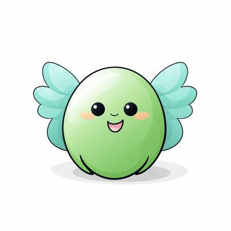 the whimsical cartoon blob, adorned with delicate wings, sits serenely on a pristine white isolated background, evoking a sense of playful imagination and carefree innocence, perfect for illustrations, graphics, and digital art projects requiring a touch of fantasy and charm. ai generatedの素材
