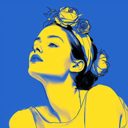 the regal rosa, adorned with a crown, gazes over their shoulder in a captivating portrait inspired by the elegance of cecil beaton's photography. this stunning digital drawing, crafted on a wacom tablet, blends the expressive lines of matisse's style with fine-tip pen details in white and yellow hues, presented in breathtaking 32k super-resolution uhd quality. ai generatedの素材