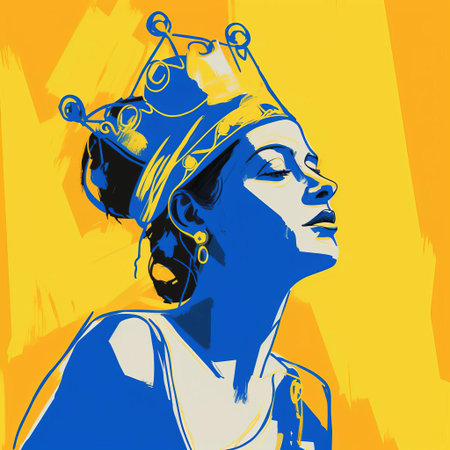queen helen, adorned with a regal crown, gazes over her shoulder in this stunning digital drawing, reminiscent of cecil beaton's elegance, crafted on a wacom tablet with fine-tip pen strokes and vibrant blue hues, evoking matisse's expressive style, presented in breathtaking 32k super-resolution uhd quality. ai generatedの素材