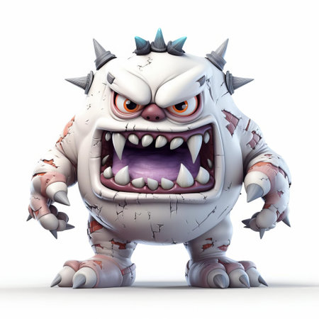 the terrifying 3d monster stands tall on a pristine white background, its full body showcasing razor-sharp claws, glowing red eyes, and scaly skin, perfect for horror movie posters, video game designs, or fantasy art projects, evoking a sense of fear and mystery in digital art enthusiasts. ai generatedの素材