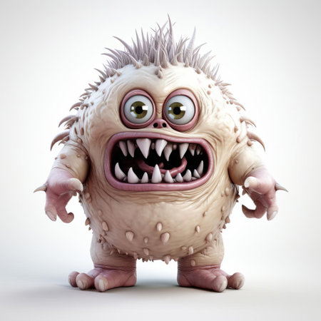 the ferocious 3d monster stands tall on a pristine white background, its intricately detailed full body showcasing razor-sharp claws, glowing red eyes, and scaly skin, evoking a sense of fear and awe in this stunning digital artwork, perfect for fantasy and horror enthusiasts. ai generatedの素材