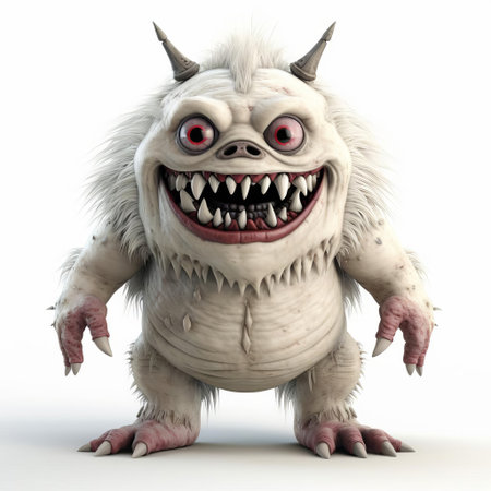 a menacing 3d monster stands tall against a pristine white background, its full body rendered in intricate detail, showcasing razor-sharp claws, glowing red eyes, and scaly skin, evoking a sense of fear and awe in this stunning digital artwork, perfect for fantasy and horror enthusiasts. ai generatedの素材