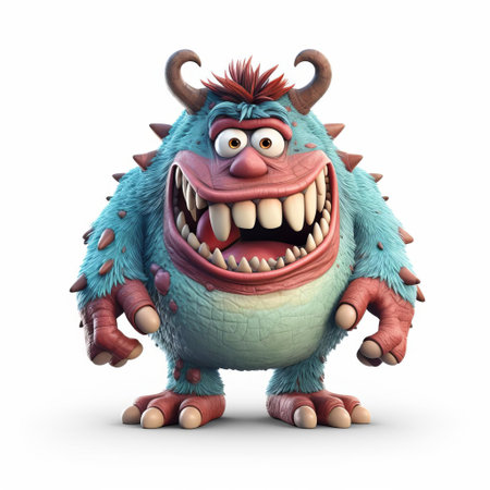 the 3d monster, a fearsome creature with razor-sharp claws and teeth, stands tall against a pristine white background, its vibrant green scales glistening in the light, showcasing its intimidating physique and menacing gaze, perfect for fantasy and horror-themed designs and animations. ai generatedの素材