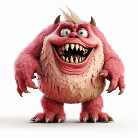 the 3d monster, a fearsome creature with razor-sharp claws and teeth, stands tall on a pristine white background, its vibrant green skin glistening in the light, showcasing its terrifying yet fascinating features in stunning high-definition detail, perfect for fantasy and horror enthusiasts. ai generatedの素材