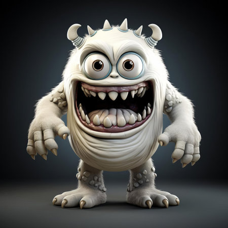 the 3d monster, a terrifying creature with razor-sharp claws and teeth, stands proudly against a pristine white background, showcasing its intimidating full-body physique, perfect for horror movie posters, video game designs, and fantasy art enthusiasts. ai generatedの素材