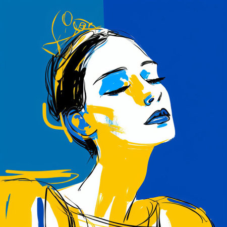 gloria, adorned with a regal crown, gazes over their shoulder in a captivating portrait inspired by the elegance of cecil beaton's photography. this stunning digital drawing, created on a wacom tablet, blends the expressive lines of matisse with the vibrancy of tumblr's eclectic style, featuring fine-tip pen details in white and yellow hues, presented in breathtaking 32k super-resolution uhd. ai generatedの素材