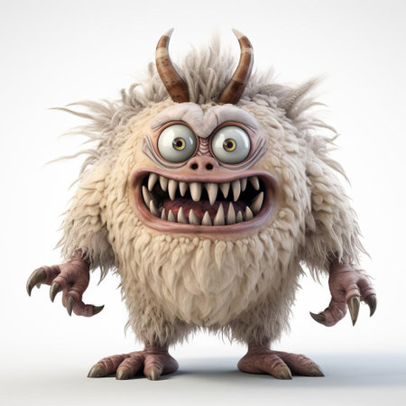 the 3d monster, a fearsome creature with razor-sharp claws and teeth, stands tall against a pristine white background, its vibrant green scales glistening in the light, showcasing its intimidating physique and menacing gaze, perfect for fantasy and horror-themed designs and illustrations. ai generatedの素材