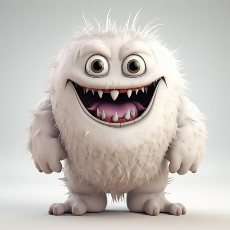 the ferocious 3d monster stands tall on a pristine white background, its intricately detailed full body showcasing razor-sharp claws, glowing red eyes, and scaly skin, perfect for fantasy and horror-themed designs, digital art, and computer-generated imagery projects. ai generatedの素材