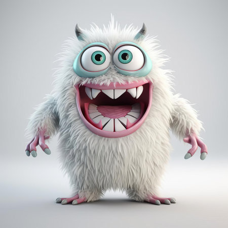 the ferocious 3d monster stands tall on a pristine white background, its vibrant scales and razor-sharp claws gleaming in the light, showcasing its intimidating presence in stunning detail, perfect for fantasy and horror-themed designs, animations, and video games. ai generatedの素材