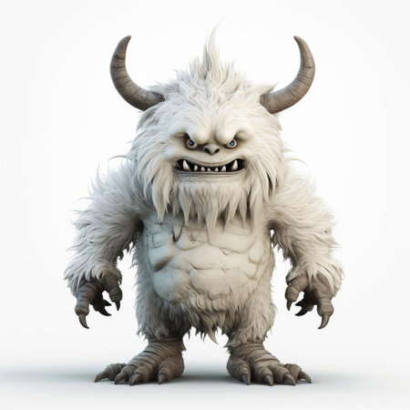 a ferocious 3d monster stands proudly against a pristine white background, its full body rendered in meticulous detail, showcasing razor-sharp claws, glowing red eyes, and scaly skin, perfect for fantasy and horror-themed designs, digital art, and computer-generated imagery. ai generatedの素材