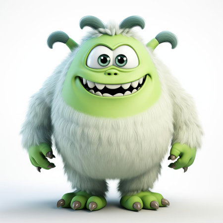 the 3d monster, a terrifying creature with razor-sharp claws and glowing red eyes, stands tall against a pristine white background, its scaly skin and muscular physique showcased in stunning detail, perfect for fantasy and horror-themed designs and animations. ai generatedの素材
