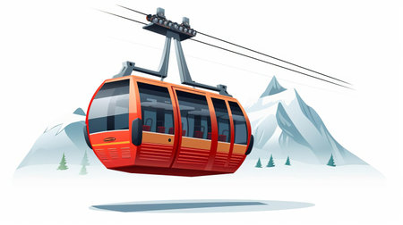 the cable car, a popular mode of transportation, is beautifully isolated on a white background, showcasing its sleek design and vibrant colors, perfect for transportation enthusiasts, travel bloggers, and urban planners looking for high-quality images of public transit systems. ai generatedの素材