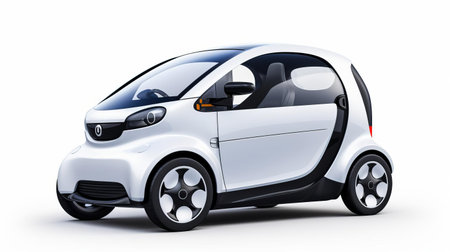 the electric car, a sleek and modern mode of transportation, is showcased in isolation on a pristine white background, highlighting its futuristic design and eco-friendly features, perfect for environmentally conscious consumers seeking a sustainable driving experience. ai generatedの素材