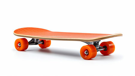 a skateboard isolated on a white background showcases its vibrant colors and sleek design, perfect for action sports enthusiasts and thrill-seekers, highlighting the freedom and adventure that comes with riding the streets and skateparks. ai generatedの素材
